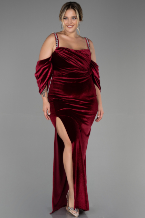 Robe de Soirée Grande Taille Longue Velours Rouge Bordeaux ABU3336