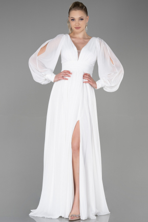 Robe de Soirée Longue Mousseline Blanc ABU1702
