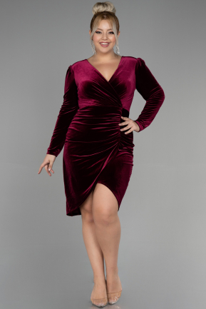 Robe de Soirée Grande Taille Longue Velours Midi Velours Rouge Bordeaux ABK1875