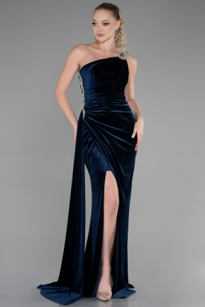 Robe de Soirée Longue Velours Bleu Marine ABU3365