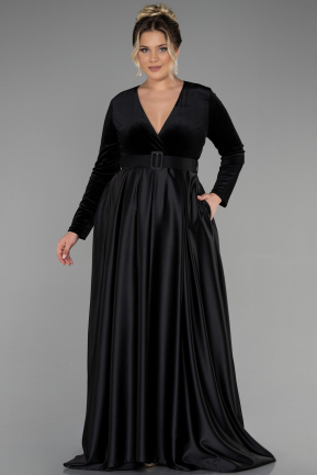 Long Black Velvet Oversized Evening Dress ABU3389