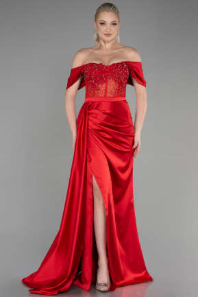Long Red Satin Evening Dress ABU3818