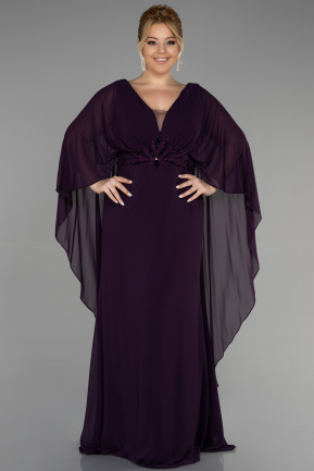 Robe de Soirée Grande Taille Longue Mousseline Violet Foncé ABU3488