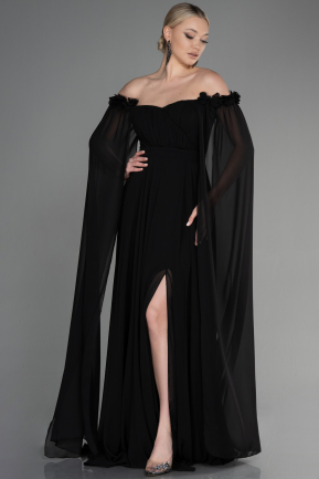 Robe de Soirée Longue Mousseline Noir ABU3462