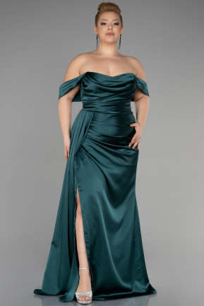 Long Emerald Green Satin Plus Size Evening Dress ABU3515