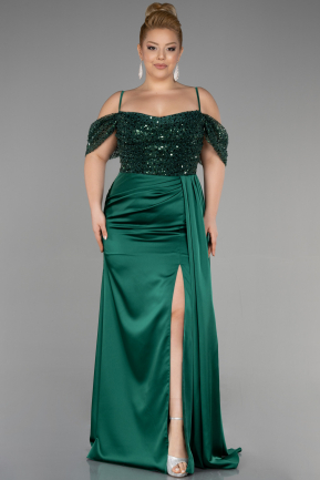Long Emerald Green Satin Plus Size Evening Dress ABU3522