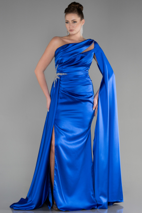 Robe de Soirée Longue Satin Bleu Saxe ABU3545