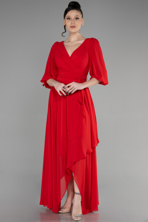 Robe De Cérémonie Mousseline Longue Rouge ABU1729