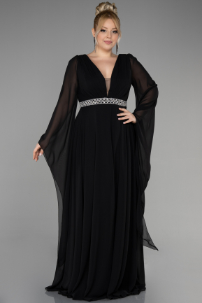 Long Black Chiffon Plus Size Evening Dress ABU3543