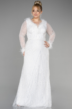 Robes Grande Taille Haute Couture Longue Blanc ABU3581