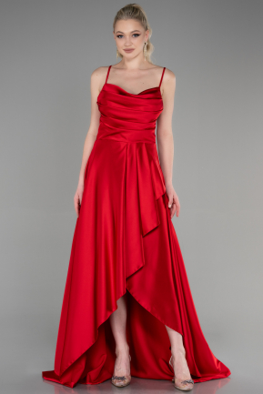 Red Long Satin Prom Gown ABU3242