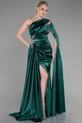 Emerald Green Long Satin Evening Dress ABU3545