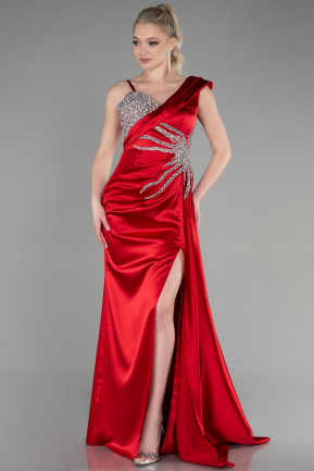 Red Long Satin Evening Dress ABU3546