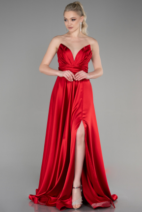 Rot Abendkleid Satin Lang ABU3502