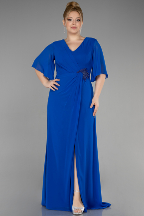 Robe De Soirée Grande Taille Longue Mousseline Bleu Saxe ABU3592