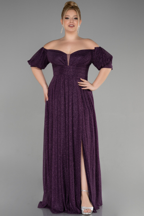 Long Dark Purple Plus Size Evening Dress ABU3615