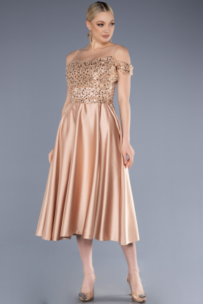 Gold Midi Satin Party Dress ABU3624