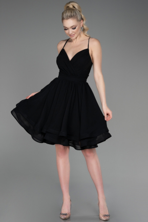 Short Black Chiffon Evening Dress ABK1984