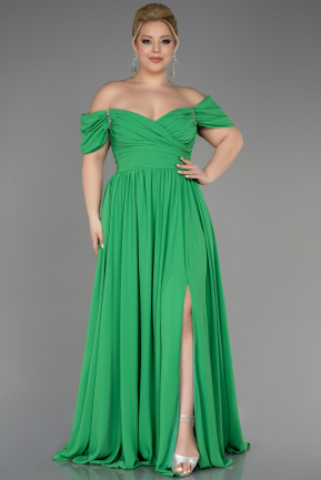 Green Long Chiffon Plus Size Evening Dress ABU3738