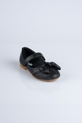 Siyah Taşlı Deri Kız Çocuk Abiye Ayakkabı MJ4000