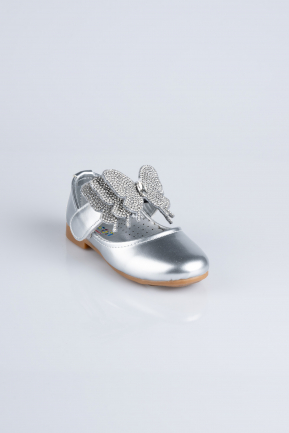 Gümüş Kelebekli Rugan Kız Çocuk Abiye Ayakkabı MJ4001