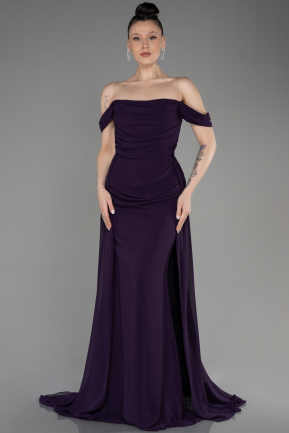 Long Dark Purple Chiffon Formal Plus Size Dress ABU3803