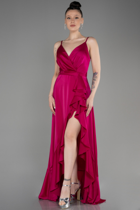 Long Fuchsia Satin Evening Dress ABU3807