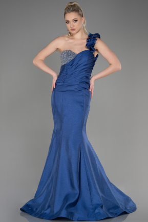 Abendkleid im Meerjungfrau-Stil Lang Marineblau ABU3524