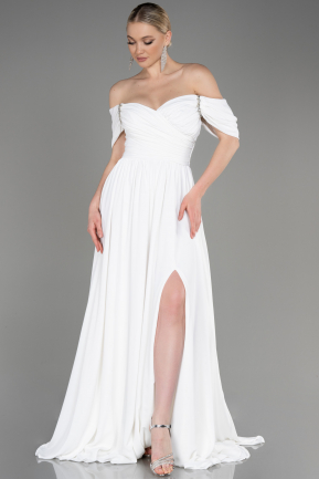 White Long Chiffon Evening Dress ABU3827