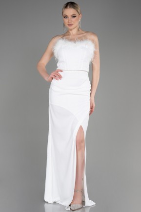 White Strapless Long Evening Dress ABU3830