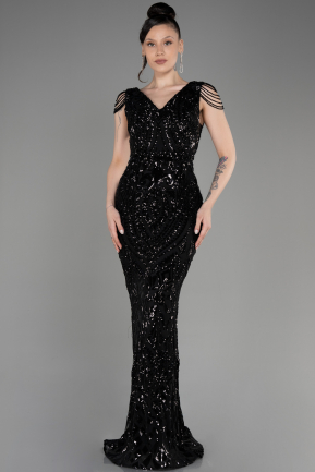 Black Long Scaly Mermaid Evening Dress ABU3842