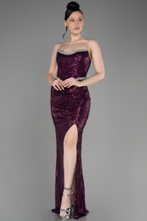Cherry Colored Strapless Sequined Long Mermaid Evening Dress ABU3849