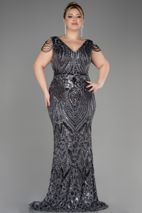 Anthracite Long Scaly Plus Size Evening Dress ABU3845