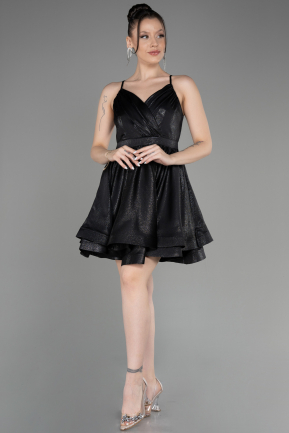 Black Short Satin Party Dress ABK2044