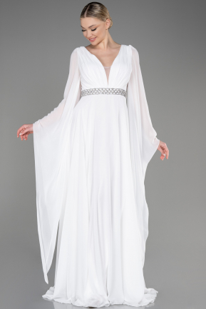 Robe De Soirée Mousseline Longue Blanc ABU3541