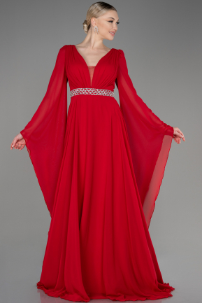Robe De Soirée Grande Taille Mousseline Longue Rouge ABU3543