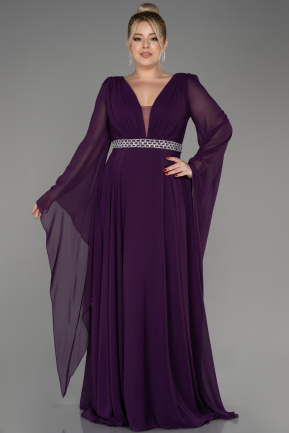 Robe De Soirée Grande Taille Mousseline Longue Violet Foncé ABU3543