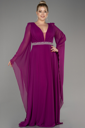 Robe De Soirée Grande Taille Mousseline Longue Violet ABU3543