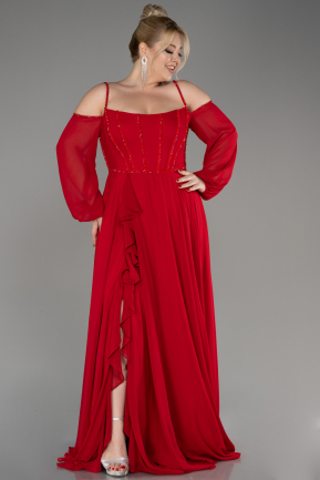 Robe de Soirée Longue Mousseline Rouge ABU3914