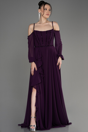 Robe de Soirée Longue Mousseline Violet ABU3914