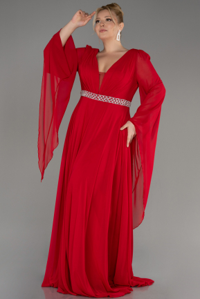 Robe De Soirée Grande Taille Mousseline Longue Rouge ABU3543