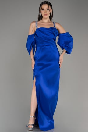 Robe De Fiançailles Grande Taille Longue Bleu Saxe ABU3921