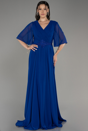 Robe de Soirée Grande Taille Longue Mousseline Bleu Saxe ABU3991