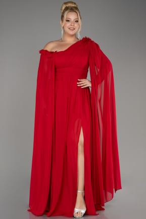 Robe de Soirée Grande Taille Longue Mousseline Rouge ABU4002