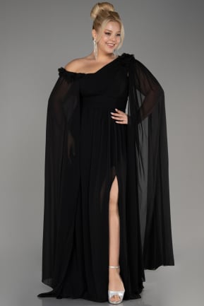 Robe de Soirée Grande Taille Longue Mousseline Noir ABU4002