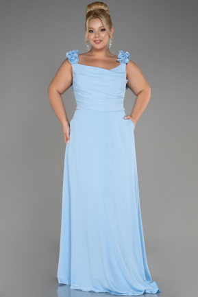 Robe de Soirée Grande Taille Longue Mousseline Bleu clair ABU4026