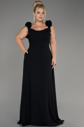 Robe de Soirée Grande Taille Longue Mousseline Noir ABU4026