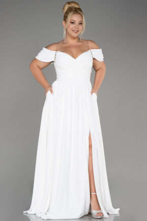 Robe De Soirée Grande Taille Mousseline Longue Blanc ABU3738