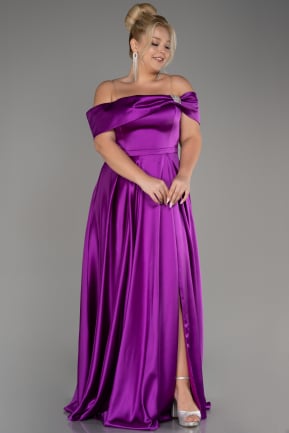 Robe De Soirée Grande Taille Longue Satin Violet ABU4054