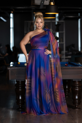 Robe De Soirée Grande Taille Longue Bleu Saxe ABU3993